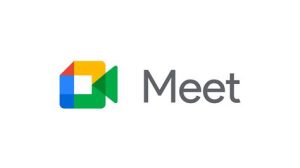 Das Logo für Google Meet besteht links aus einer farbigen Kamera-Silhouette und rechts daneben dem Schriftzug "Meet"