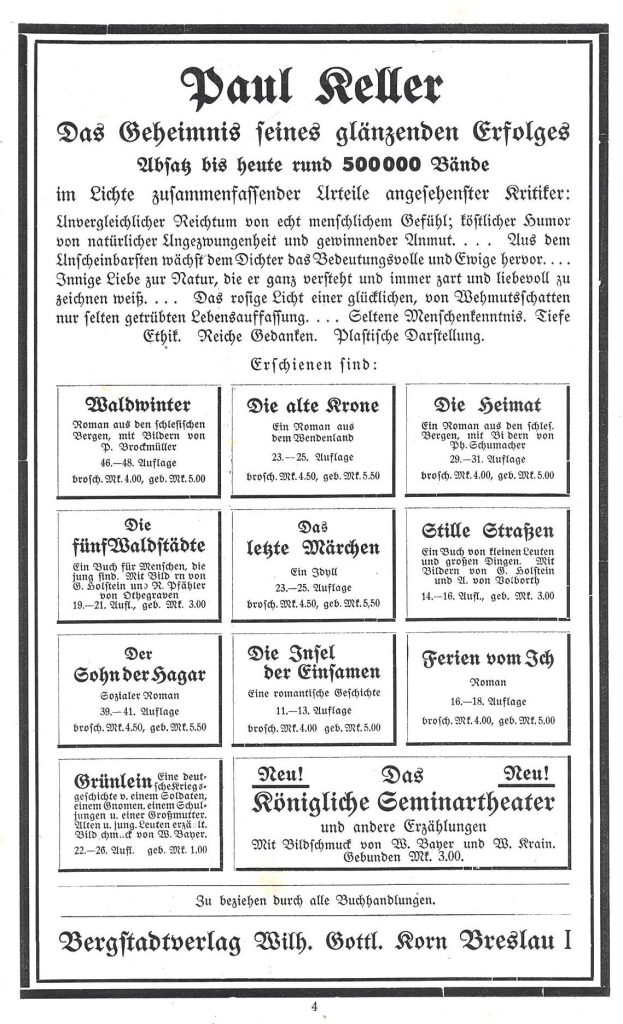 Werbung für Paul Kellers Bücher, 1917