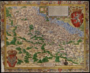 Schlesien-Karte des Martin Helwig, 1561, Kolorierter Holzschnitt auf Pergament