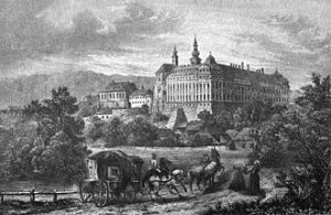 Dies ist ein Bild von Kloster Braunau um 1850 https://de.wikipedia.org/wiki/Broumov