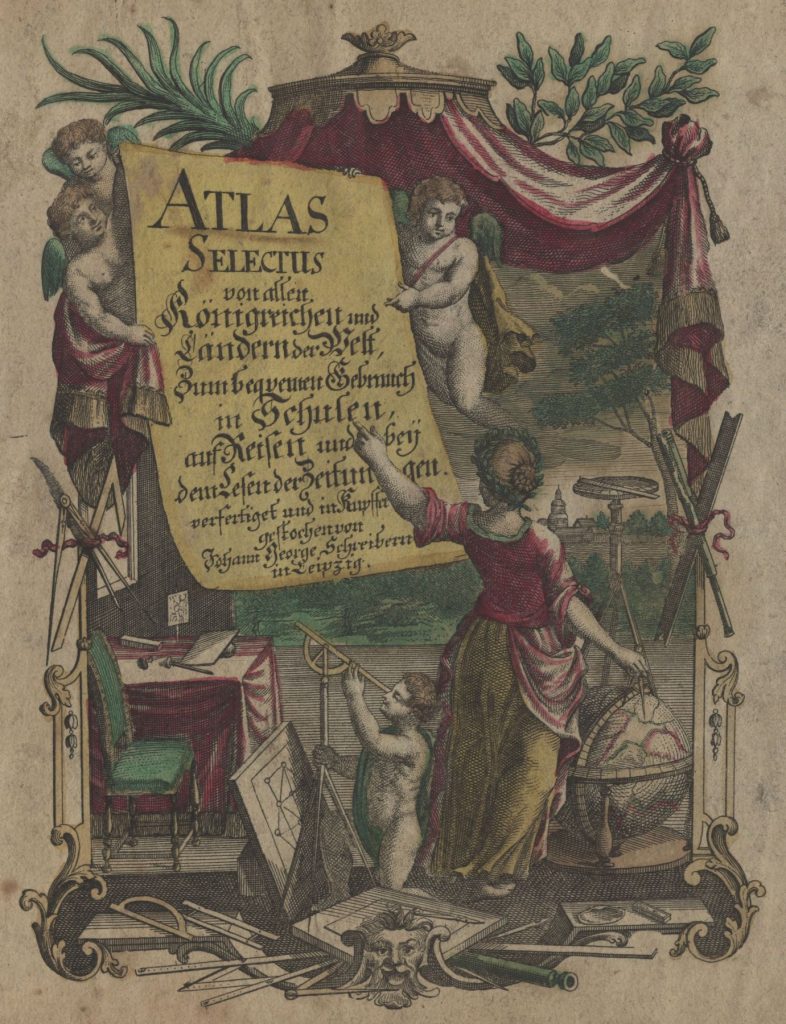 Schön gestaltetes Titelblatt der Kartensammlung Atlas selectus von Johann George Schreiber (1676-1750)