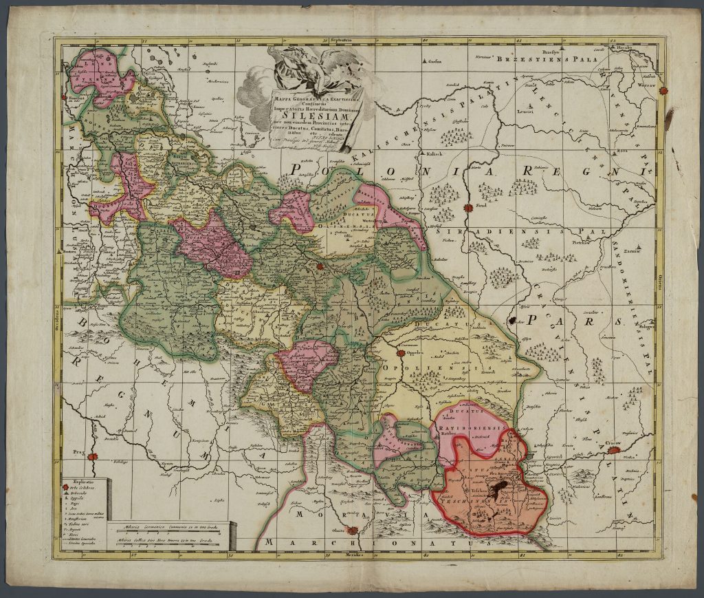 Dies ist eine Karte der Herzogtümer Jauer und Schweidnitz. (Ducatus Iavariensis und Ducatus Schwidniciensis), Schlesienkarte von Petrus Schenk, 1710