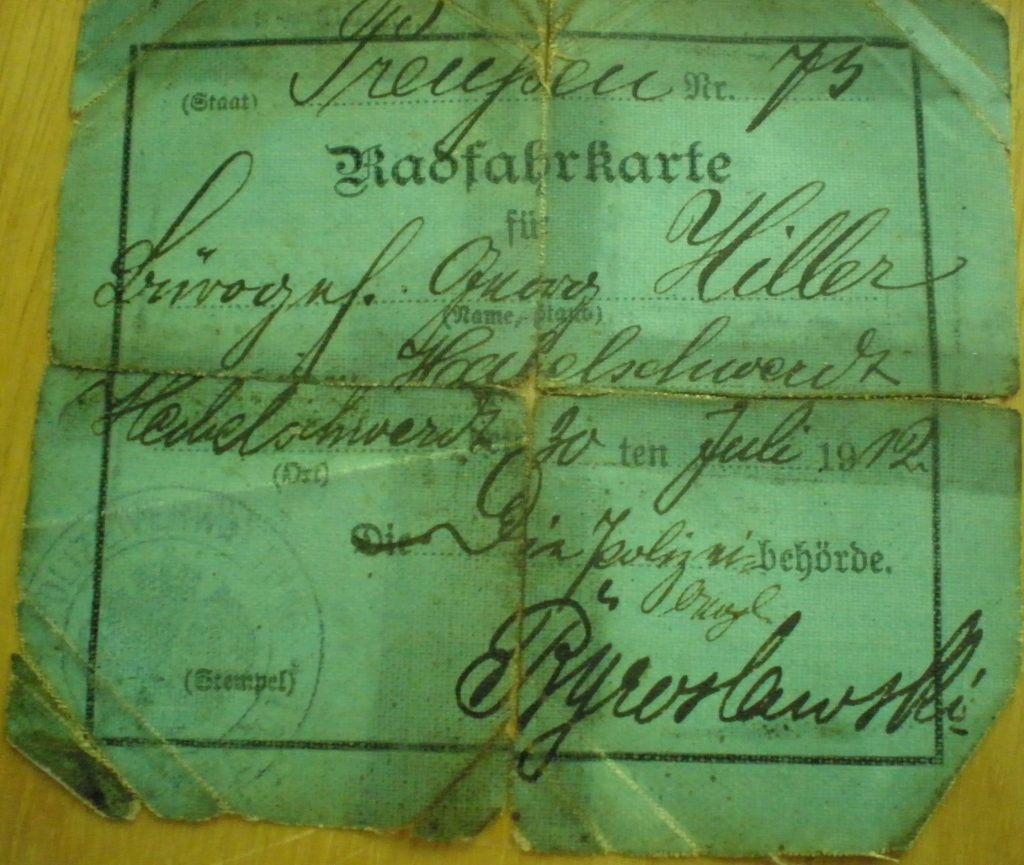 Radfahrkarte von 1912