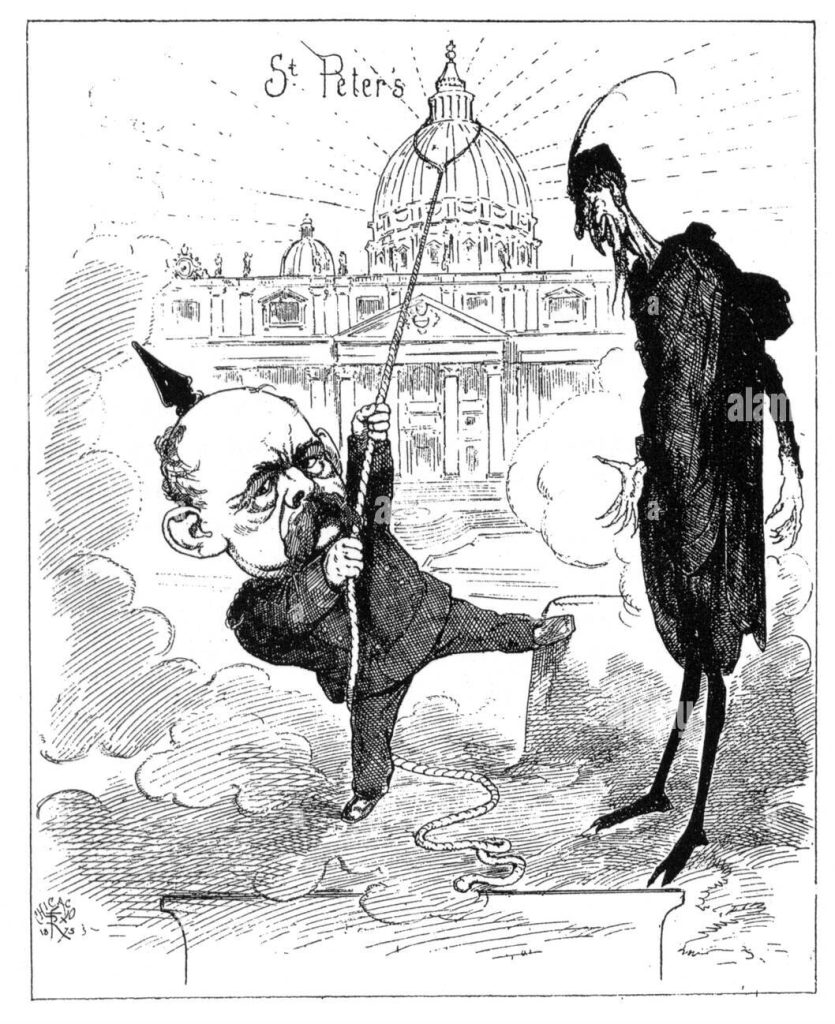 Das Foto zeigt Bismarck, der versucht die Kuppel des Petersdoms einzureißen. https://de.wikipedia.org/wiki/Kanzelparagraph