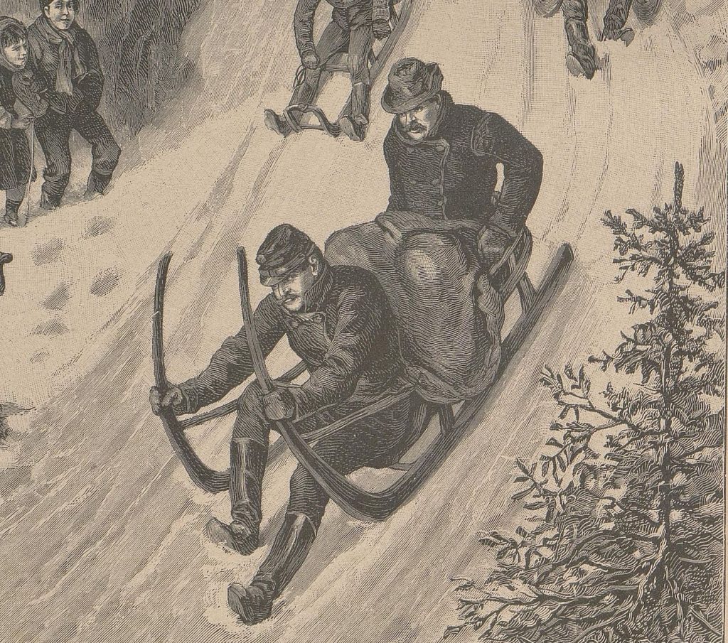 Ein Hörnerschlitten bei der Abfahrt