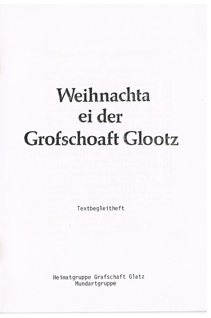 Auf dem Foto sieht man das Textbegleitheft der Heimatgruppe, Mundartgruppe, Grafschaft Glatz