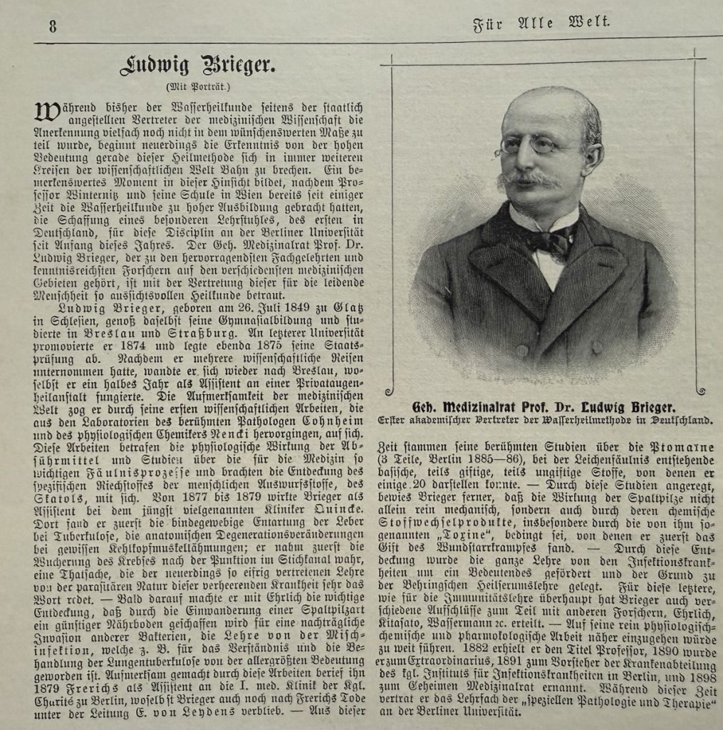 Artikel über Ludwig Brieger von 1901