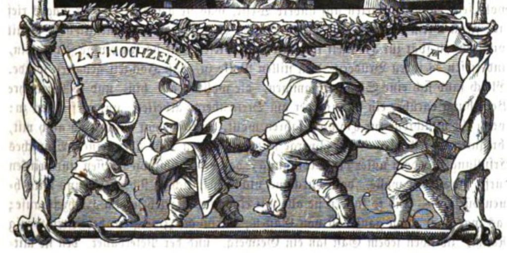 Holzschnitt Zwergenhochzeit