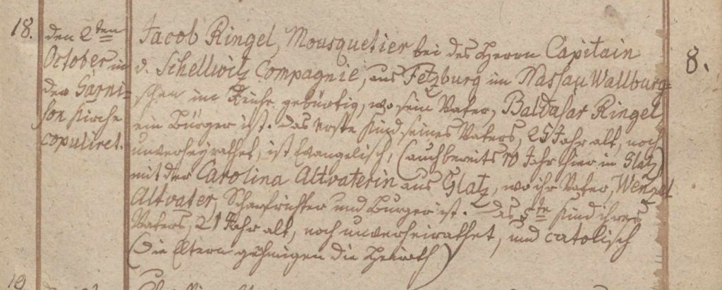 Ausschnitt Militärkirchenbuch Glatz