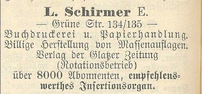 Adresse der Buchdruckerei Schirmer