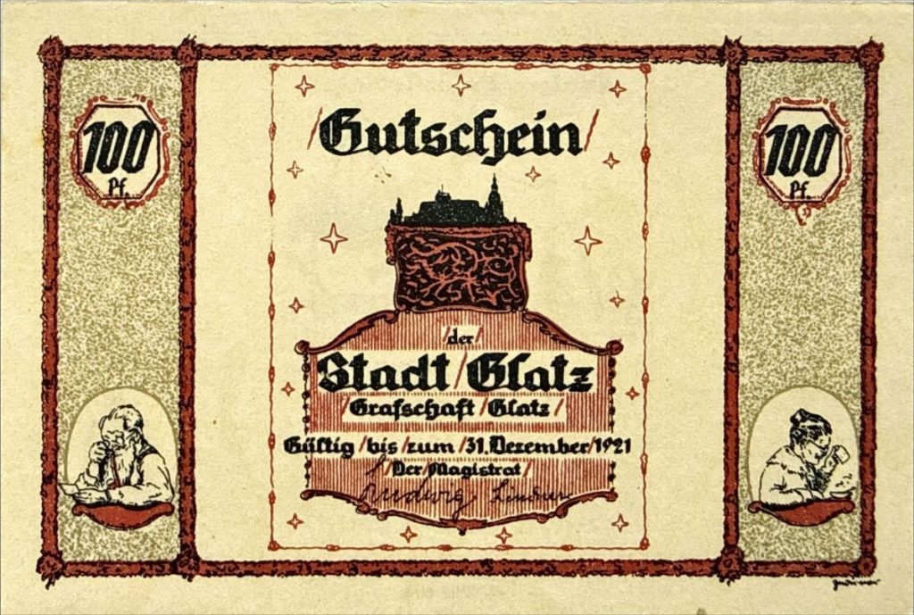 Notgeldschein von Glatz über 100 Pfennig