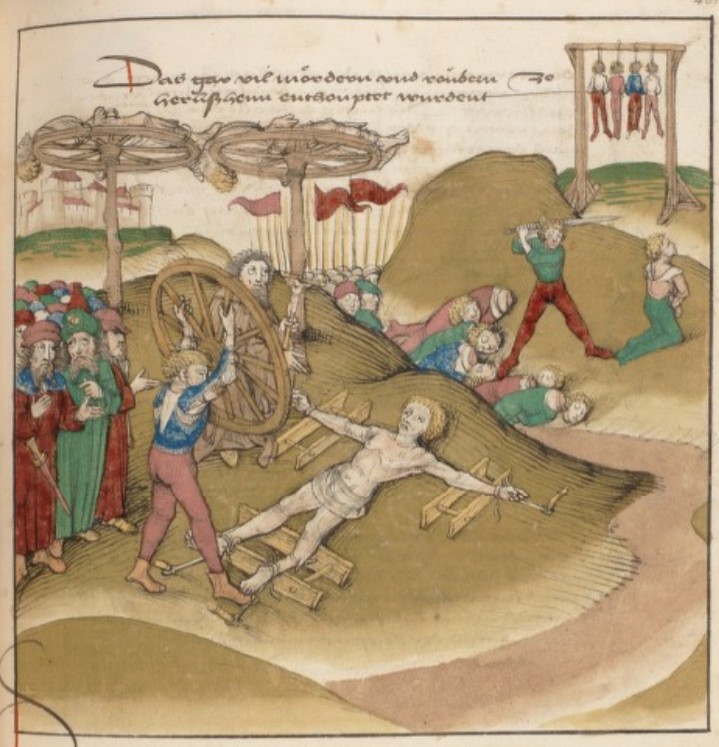 Rädern, Enthauptung und Henken aus der Spiezer Chronik 1484 / 1485