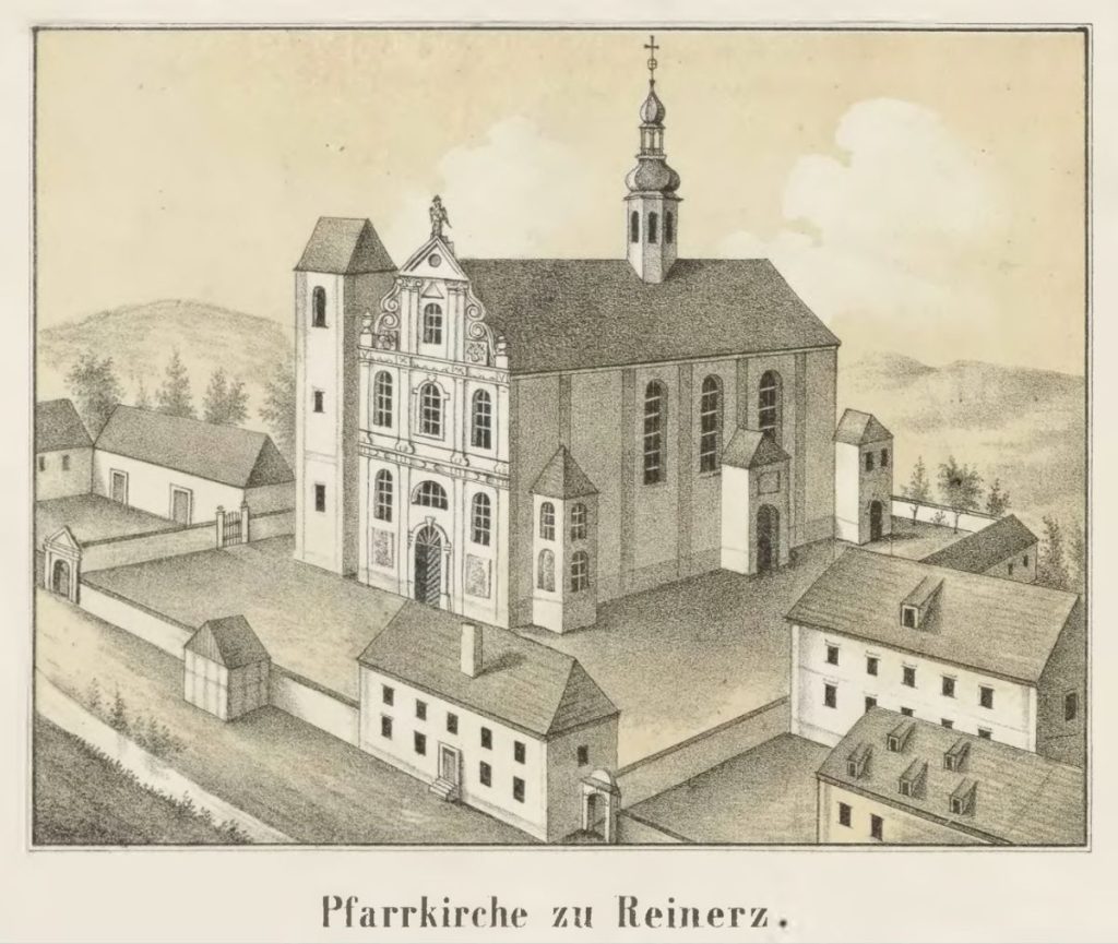 Lithographie Pfarrkirche Reinerz ca. 1862